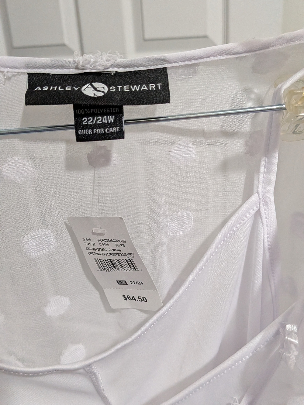 Ashley Stewart White Polka Dot Mesh Chemise